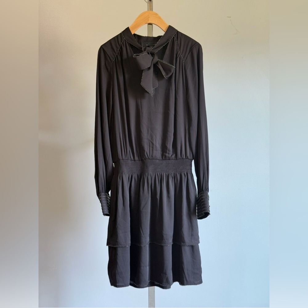 White House Black Market Dress Womens S Black NWT Beaded Smocked Blouson New